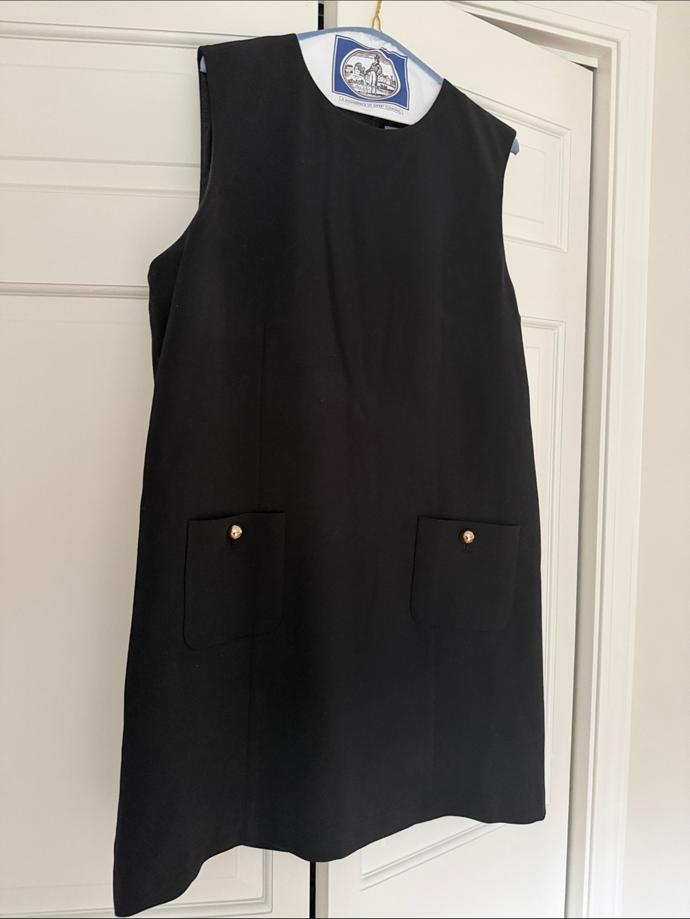 H&M Black Sleeveless Mini Dress with Gold Button Pockets